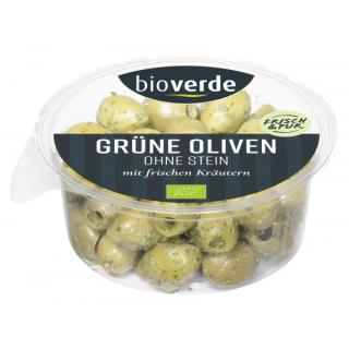 Grüne Oliven ohne Stein mit Kräutern
