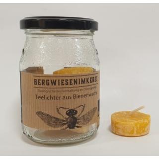 6 Teelichter aus Bienenwachs im Pfandglas