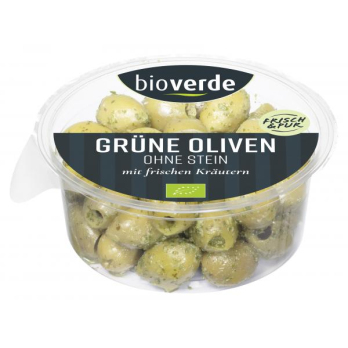 Grüne Oliven ohne Stein mit Kräutern